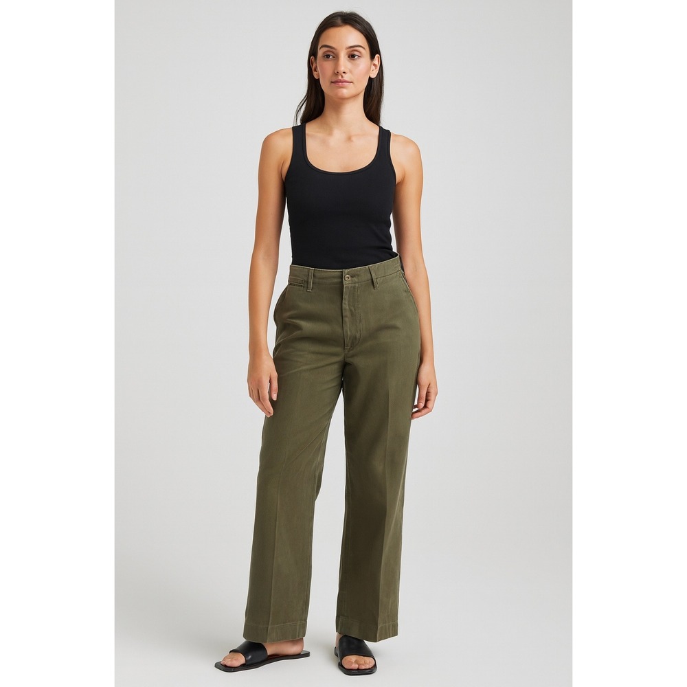 RRL Double RL Ralph Lauren Women's Officer's Chino Pants - Olive Green - Size 8